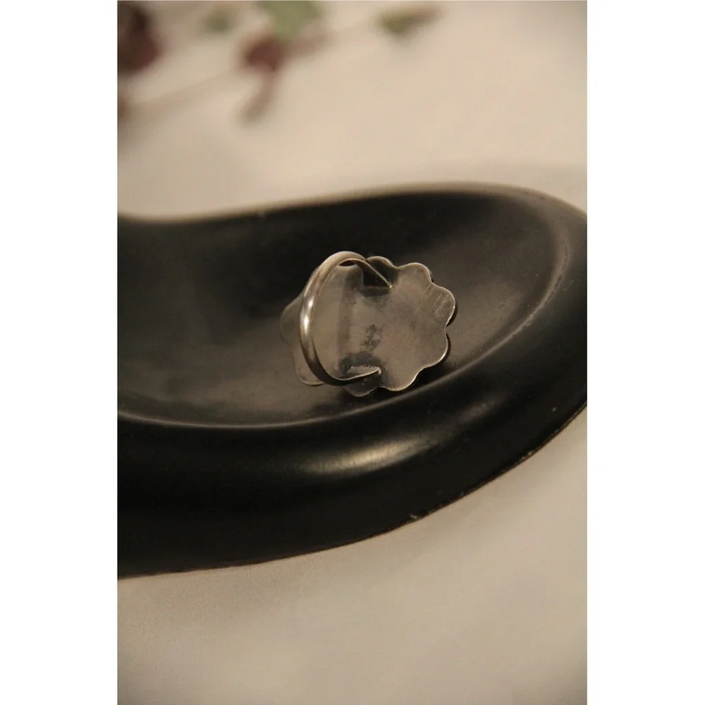 Vintage Mexico Sterling Silver Hand Carved Black‎ Onyx Scarab Ring Size 6.75